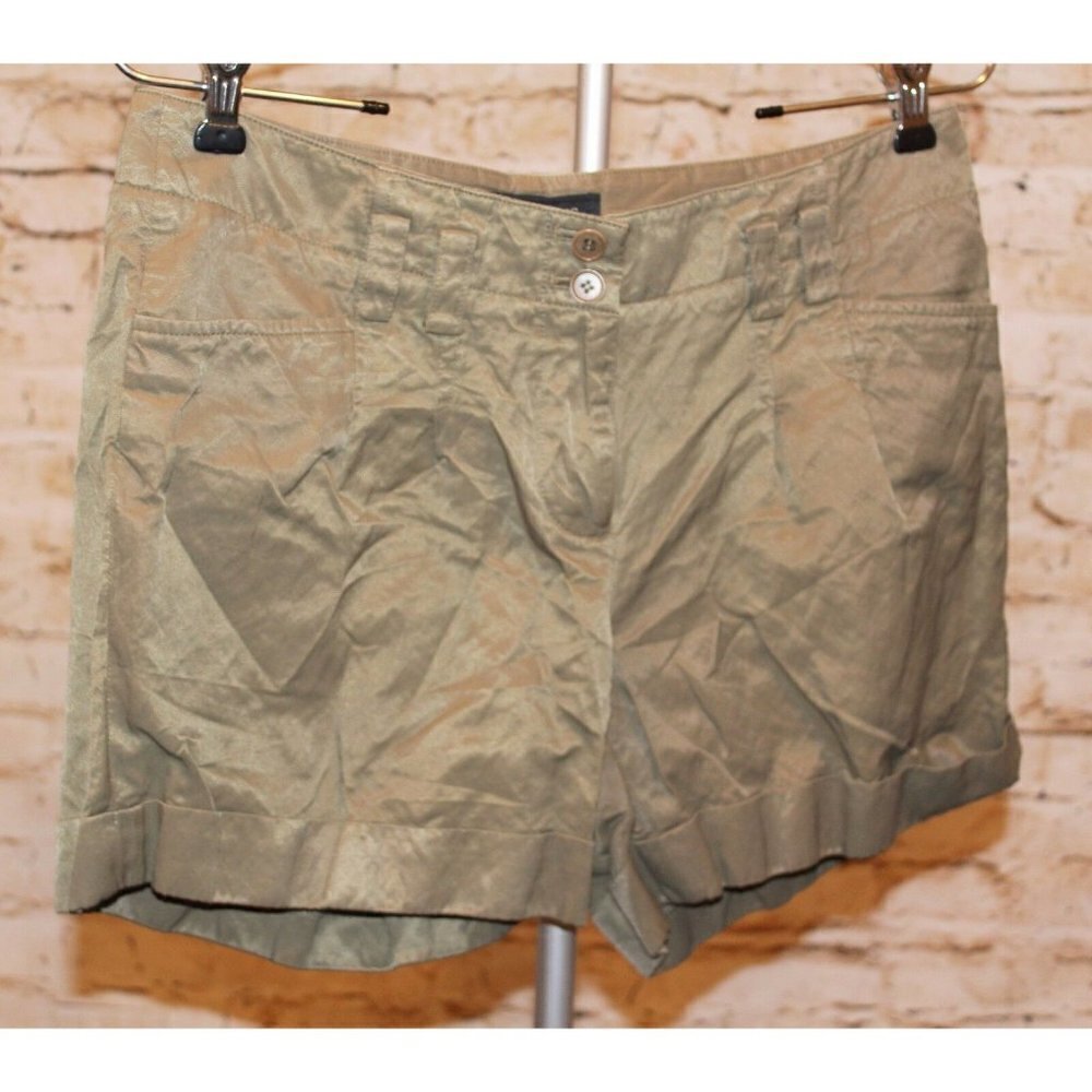 TALBOTS Women Cotton Olive Cuffed Cargo Pleated Utility Short 4